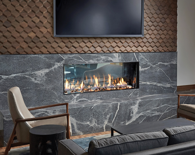 DaVinci Collection linear see-through fireplace from Travis Industries