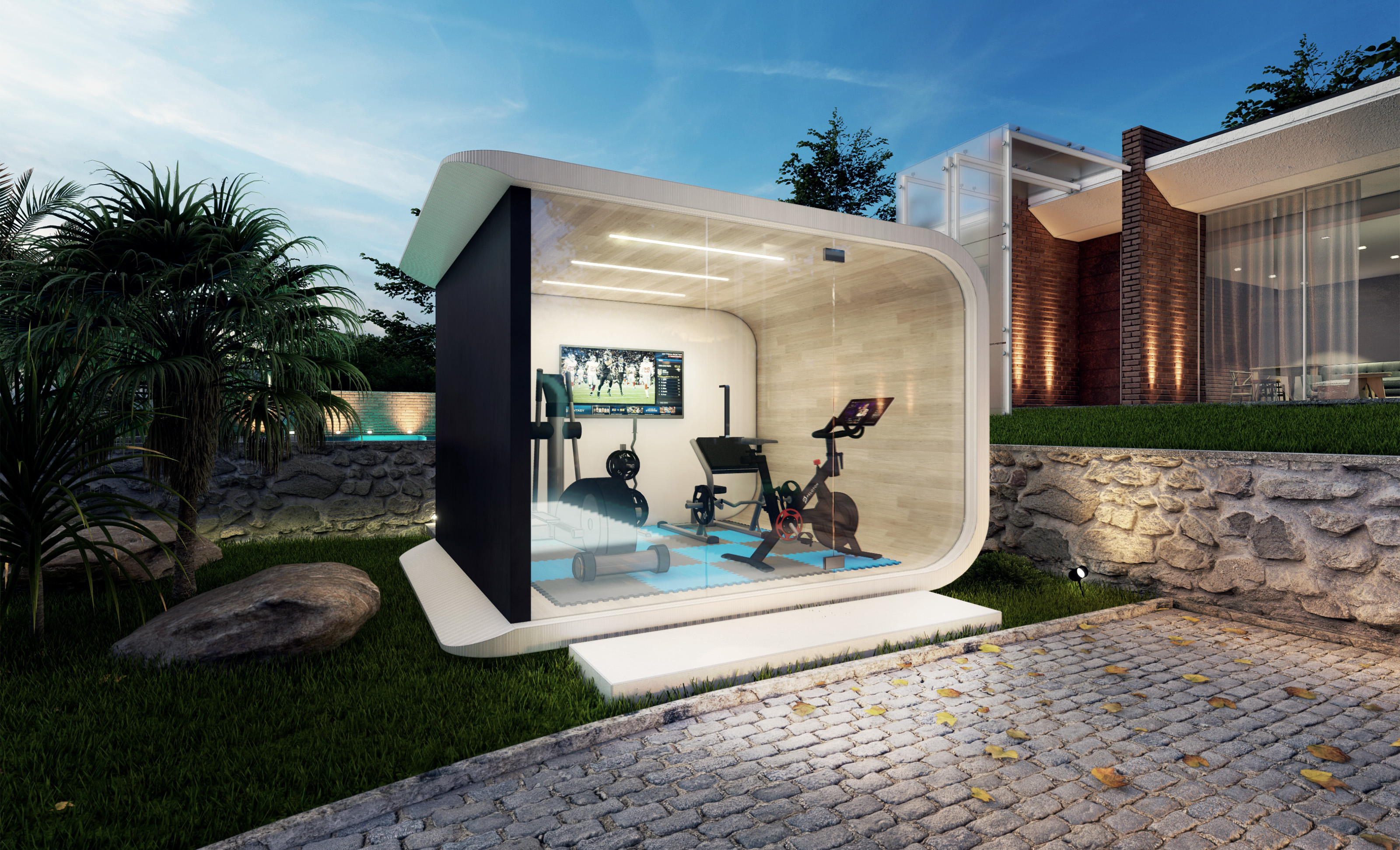3D printed accessory dwelling unit with backyard gym