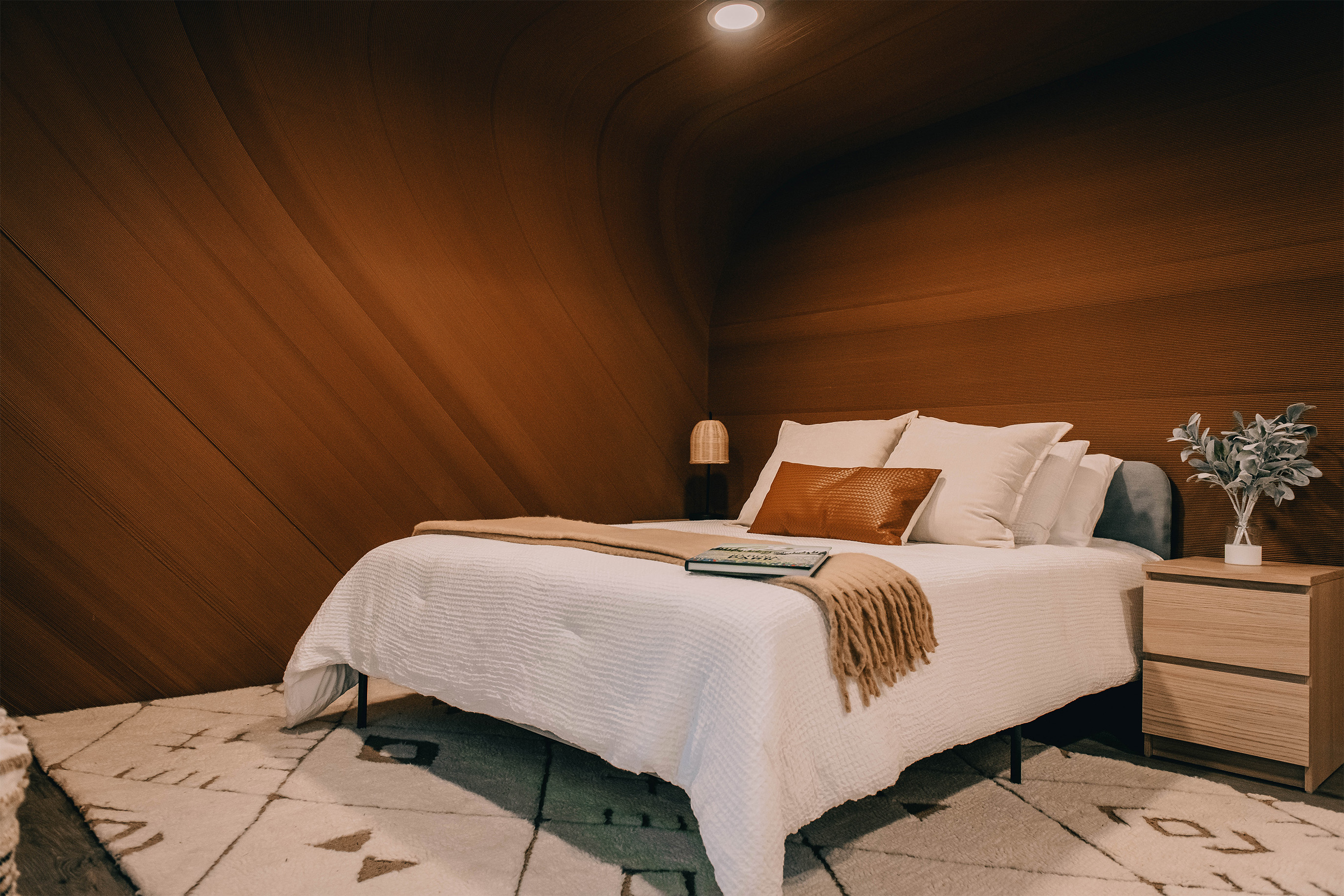 Bedroom in 3D-printed wood home