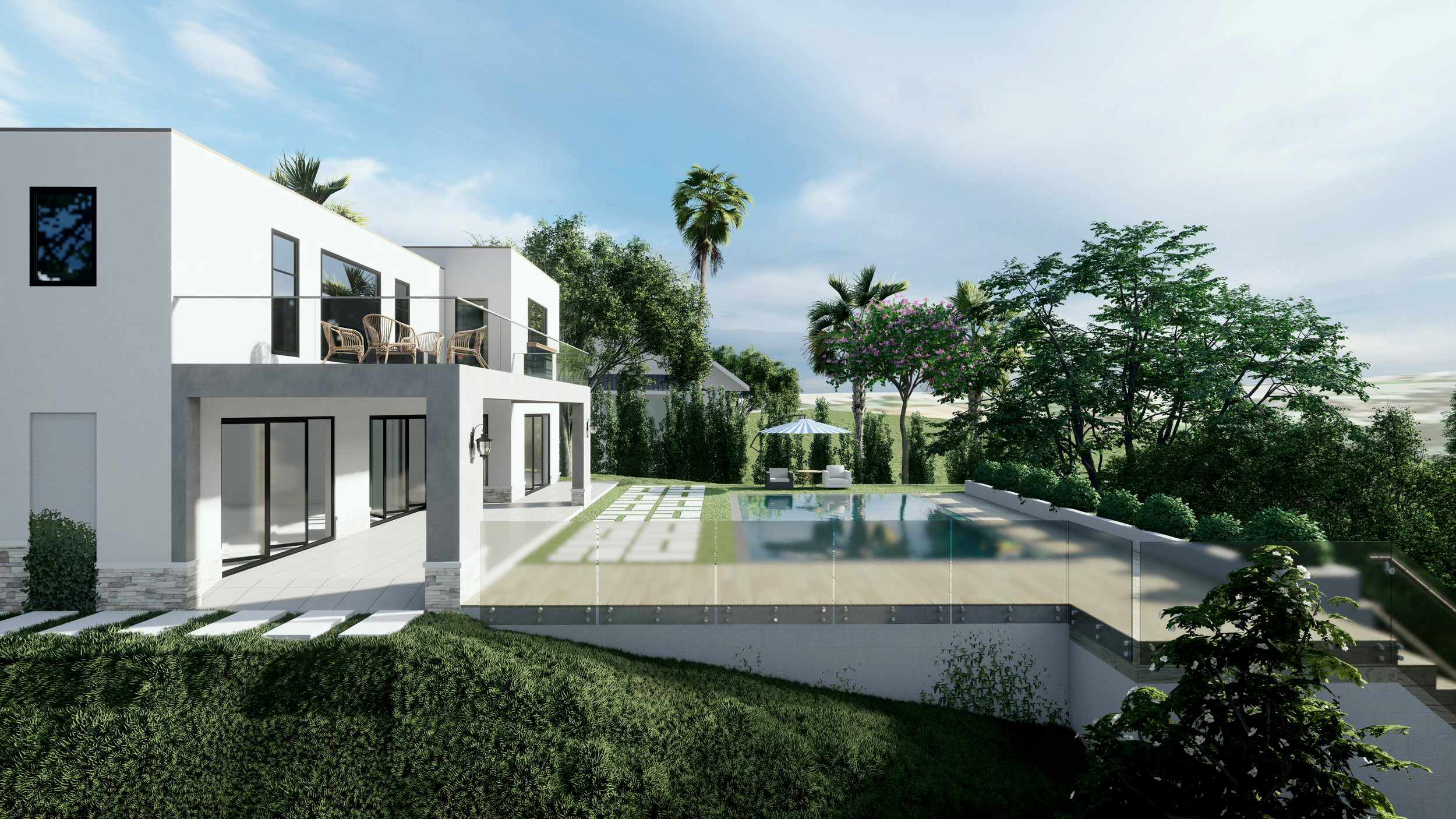 Rendering of noncombustible home built with concrete wall panels