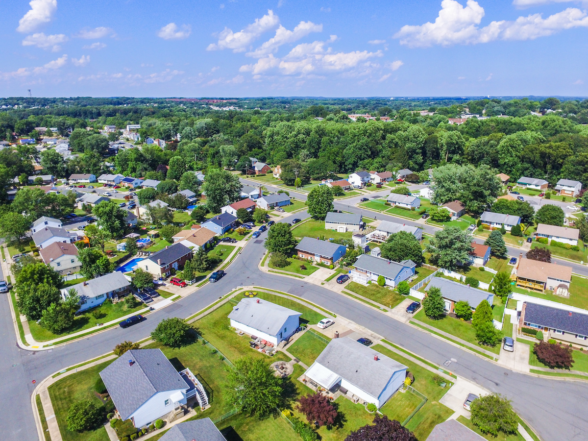 Aerial view of suburban neighborhood