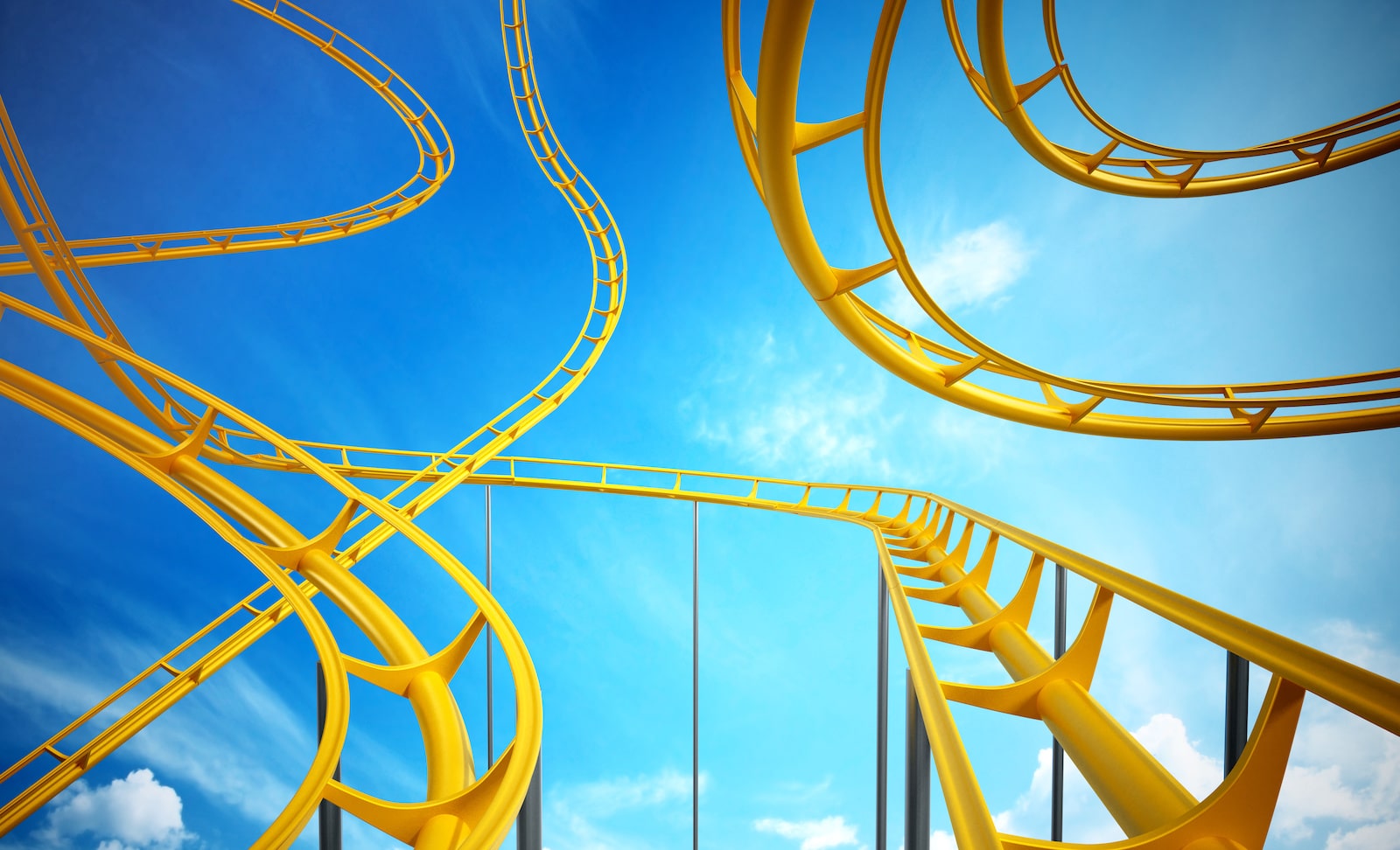 Yellow rollercoaster with blue sky in background