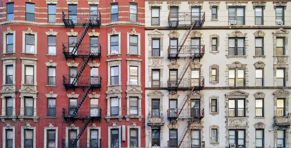 Closeup of historic New York City apartment buildings
