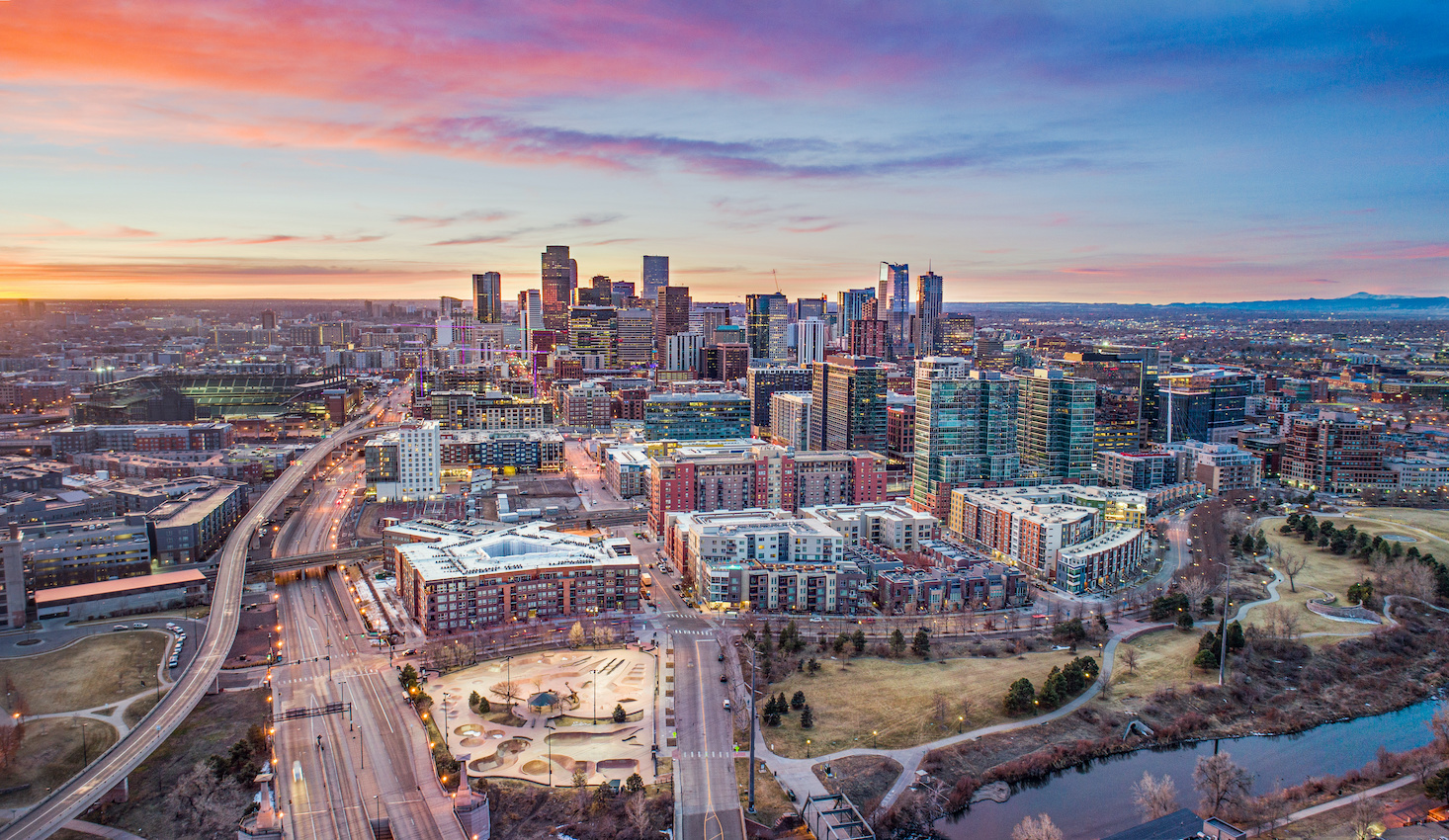 Aerial view of Denver, Colo., skyline