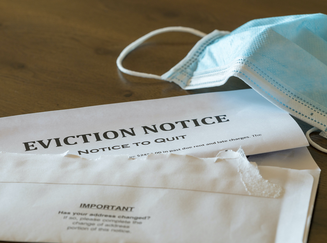 Mask with eviction notice