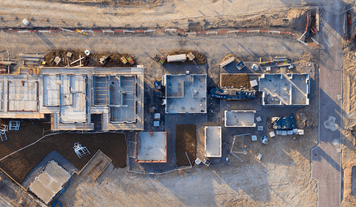 Aerial view of new single-family homes being built