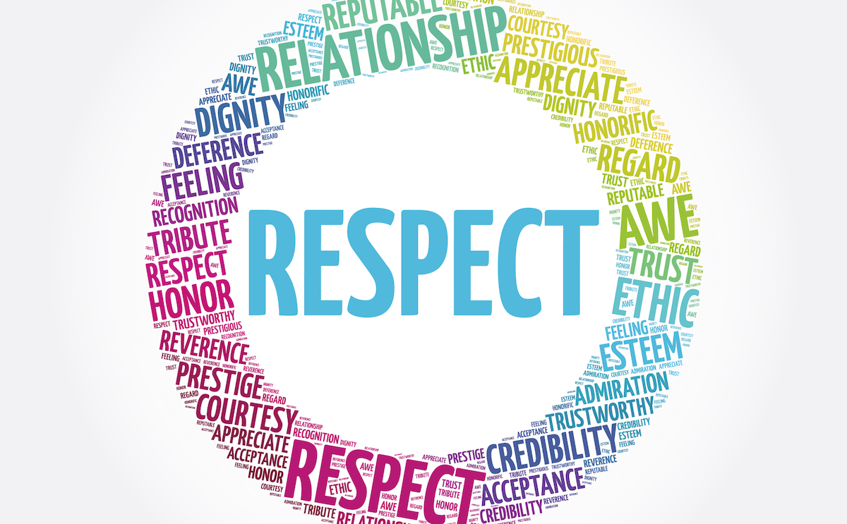 Word-cloud of good business principles like respect and reputable practices