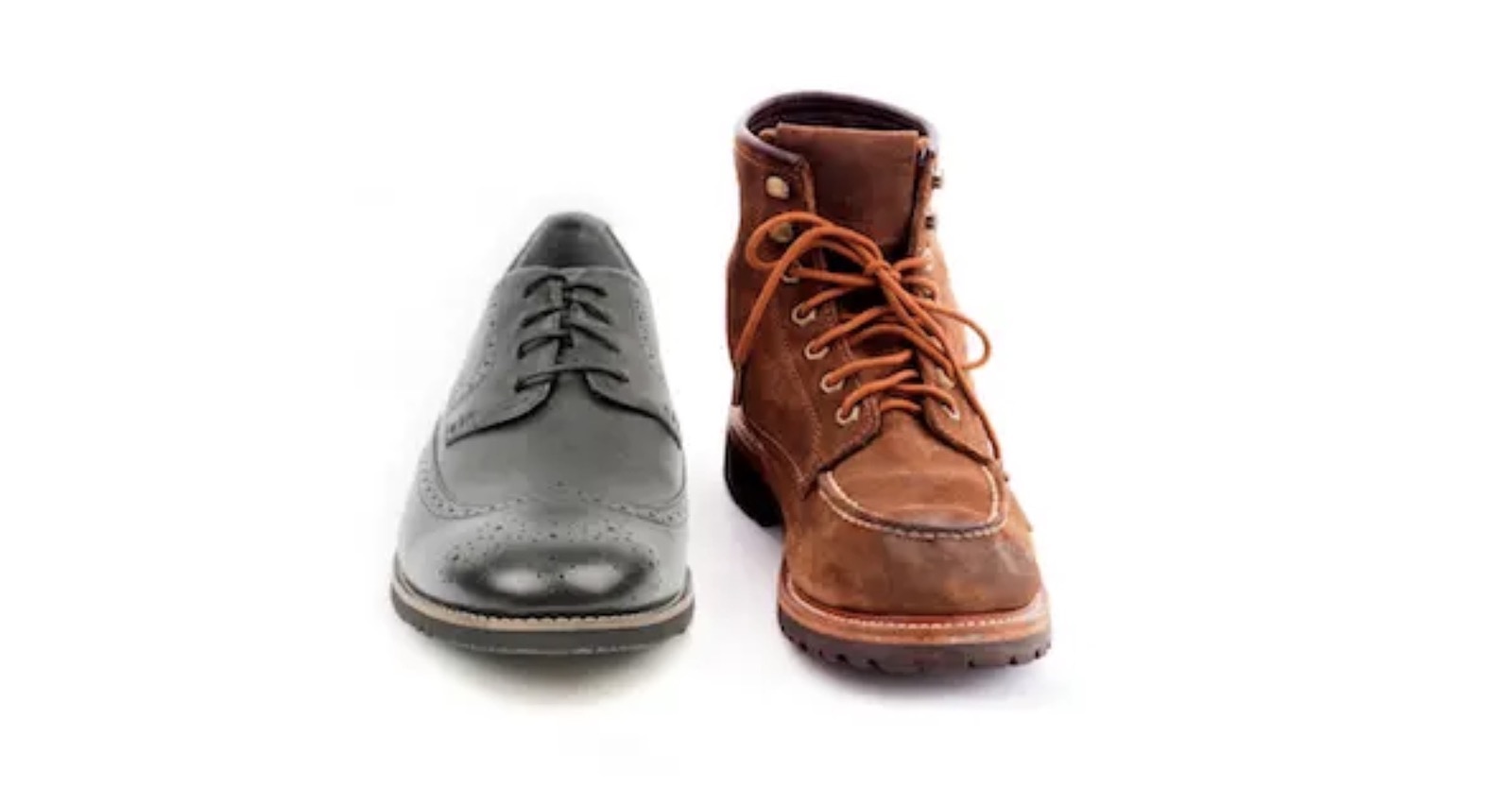 Dress shoe for office next to work boot for the construction jobsite