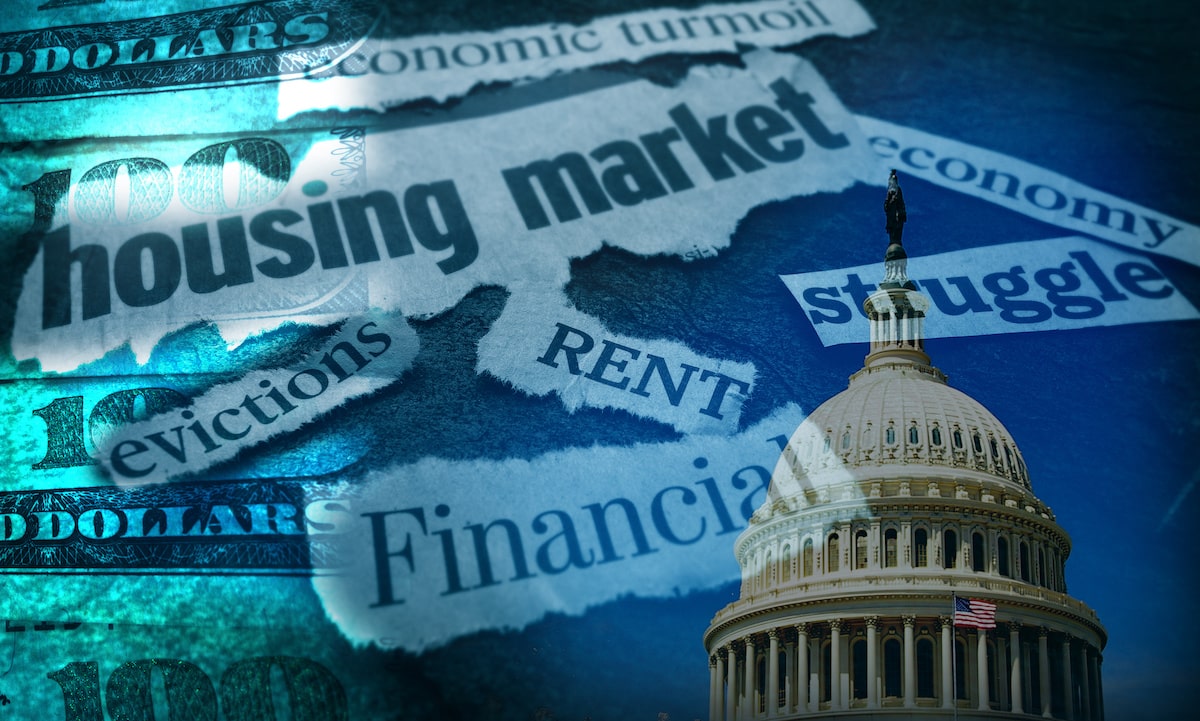 Housing news headlines backdropped by Congress Capitol building 
