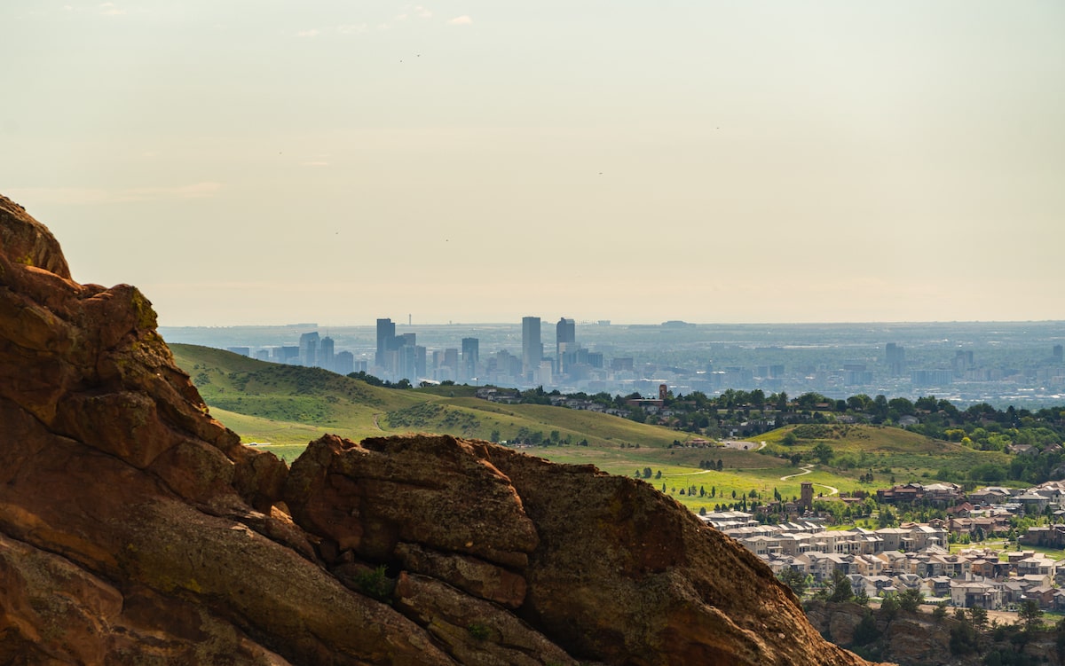 Denver city skyline and suburb