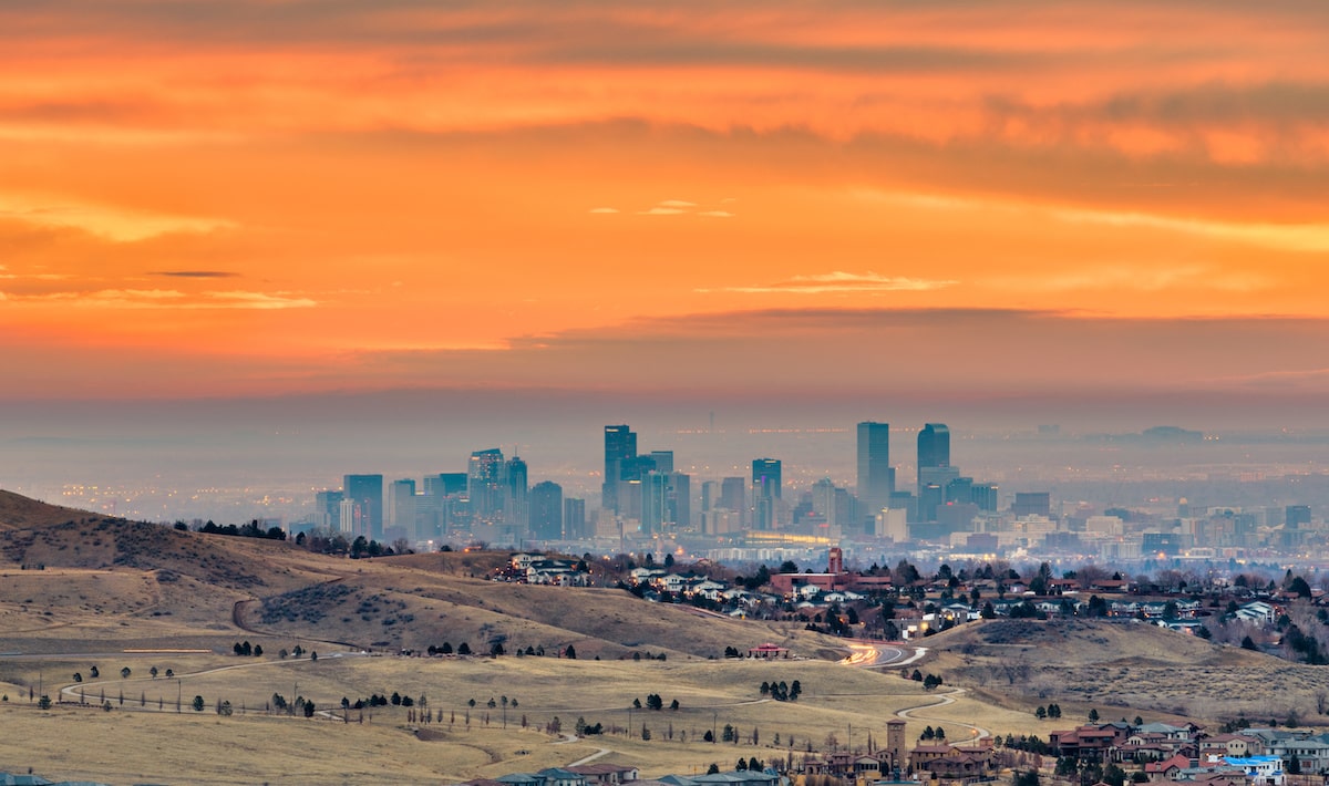 Metro Denver from a distance during sunset