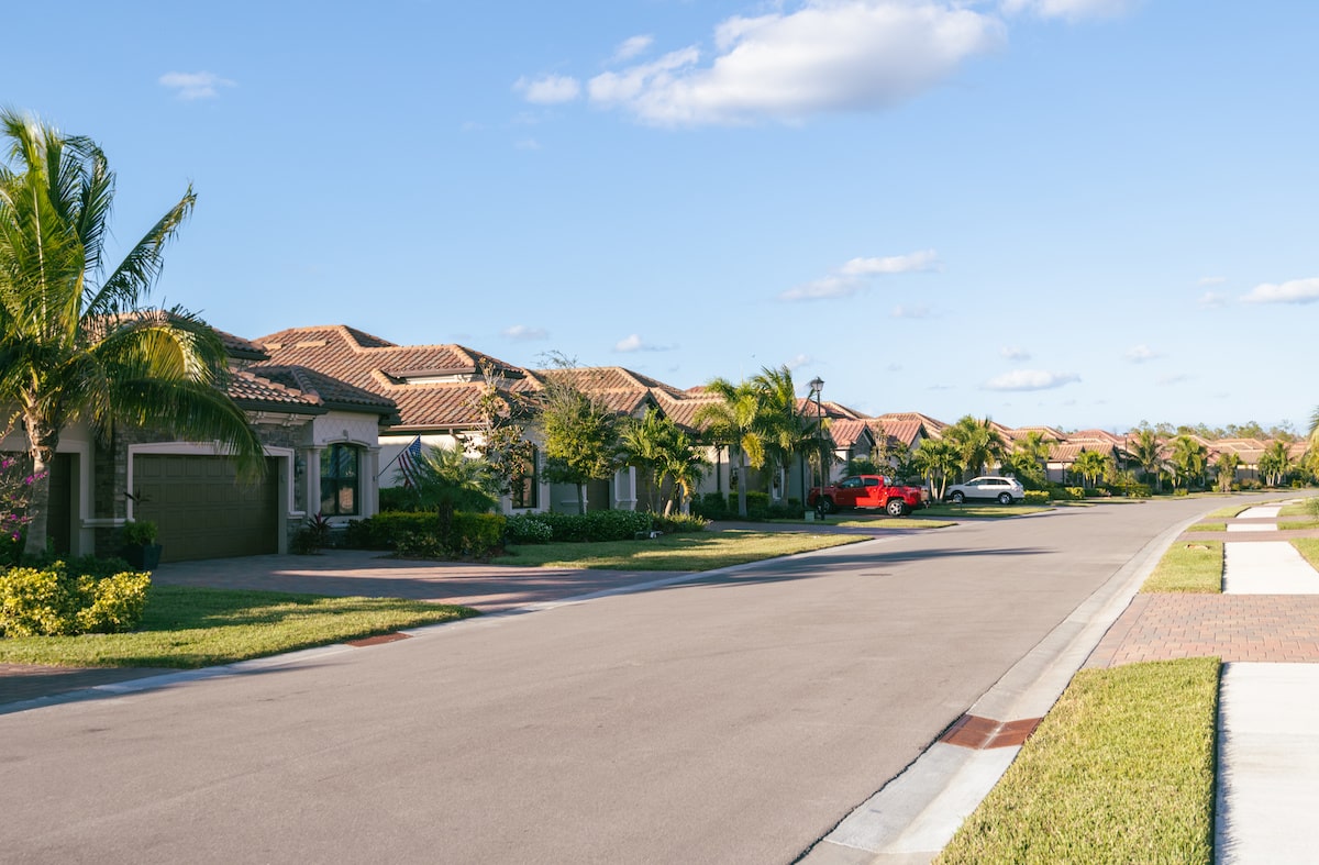 Houses along street in new Florida retirement community