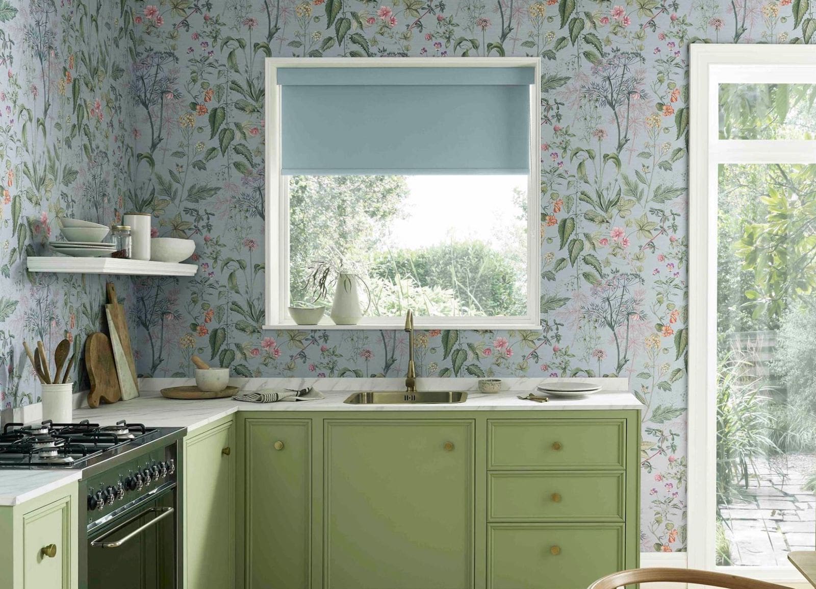 Graham & Brown floral wallpaper in kitchen