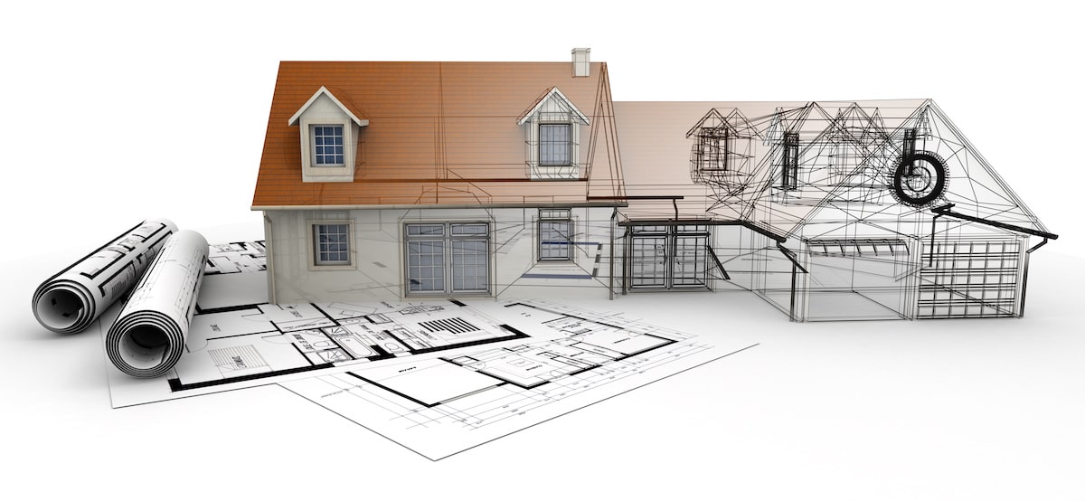 Home construction layout with image and plans