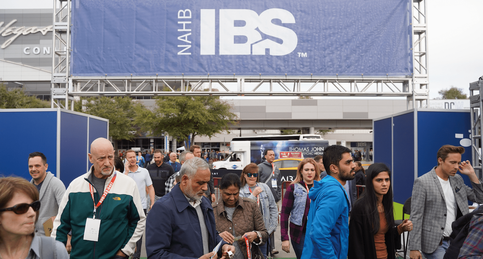 Attendees at the International Builder's Show outside the convention center