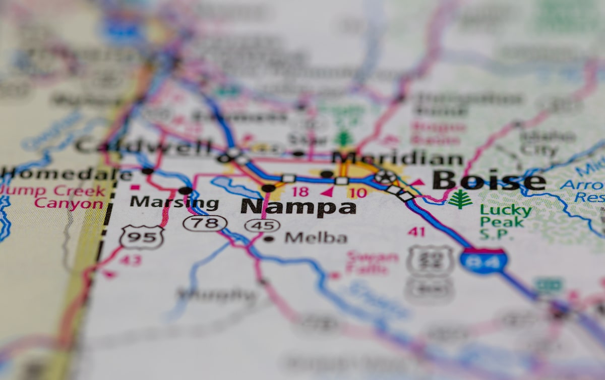 Nampa, Idaho on state map