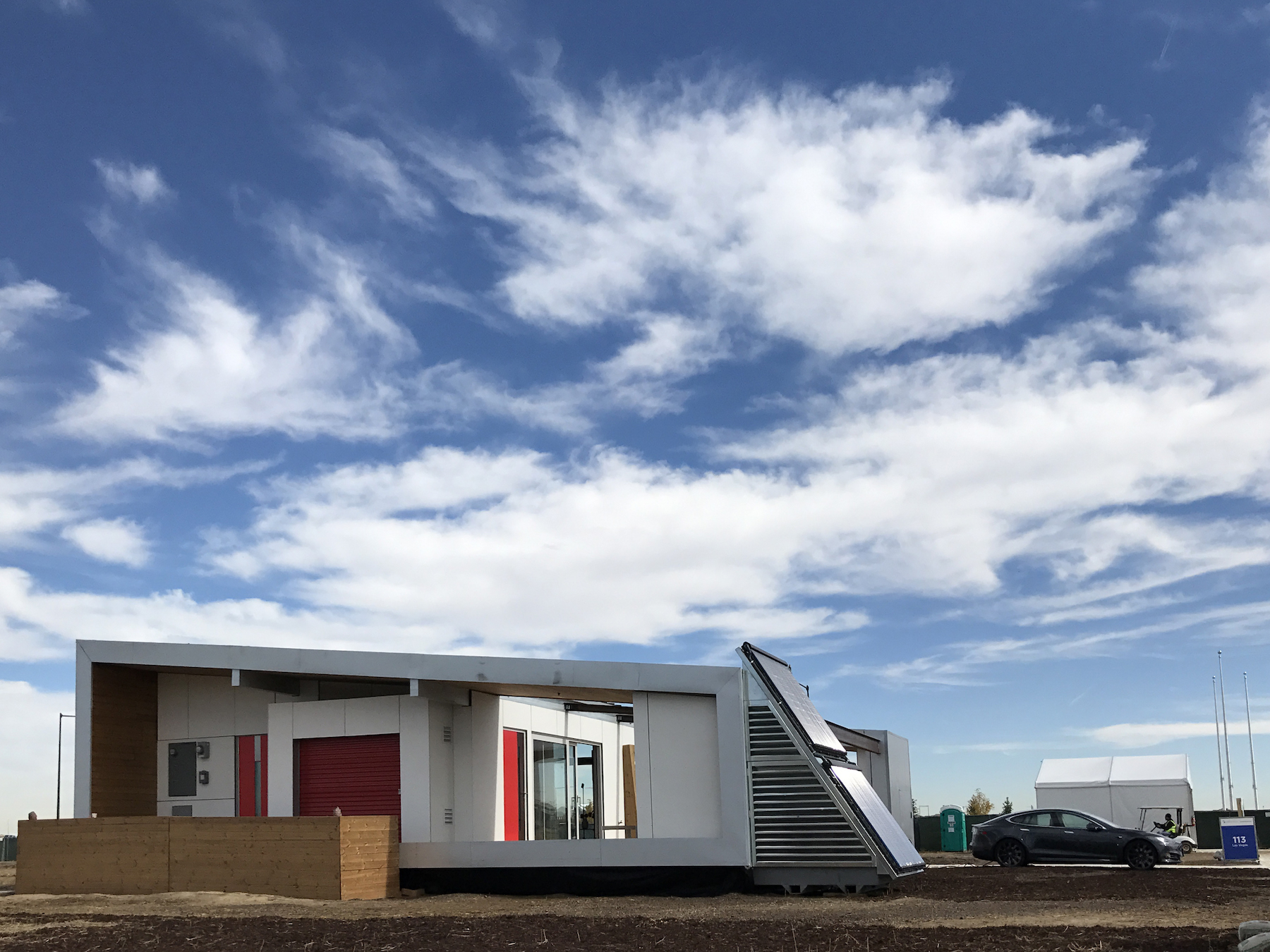 Sinatra Living from the University of Nevada, Las Vegas, team has a solar system for radiant heat and hot water linked to a Tesla Powerwall. The 965-square-foot home combines elegant design and energy smarts.