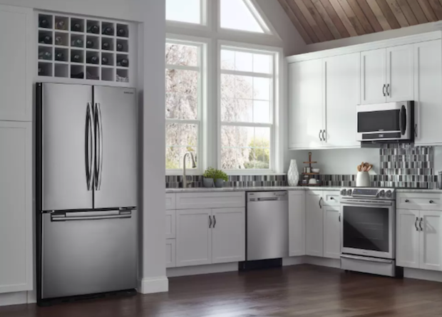 Kitchen with built-in-refrigerator