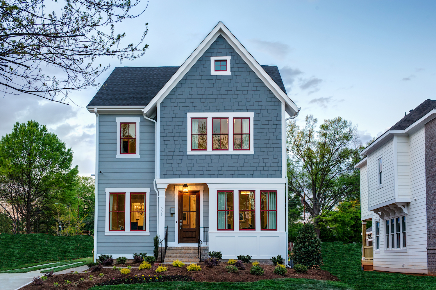 Oakdale at Mordecai, in Raleigh, N.C., with rear-loaded garages and diverse architectural styles is built by Robuck Homes and designed by GMD Design Group.