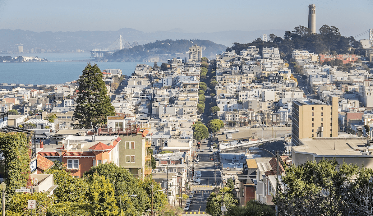 View of San Francisco with the Bay and Coit Tower in the distance