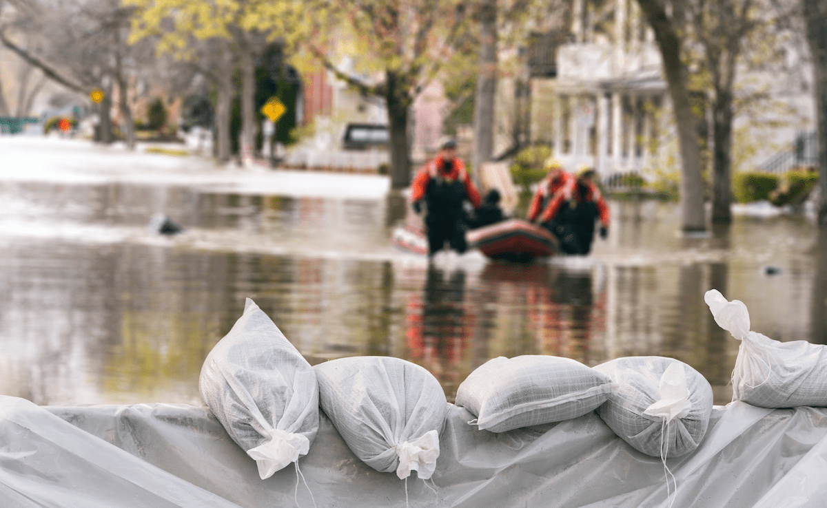 Sand bags in a flood