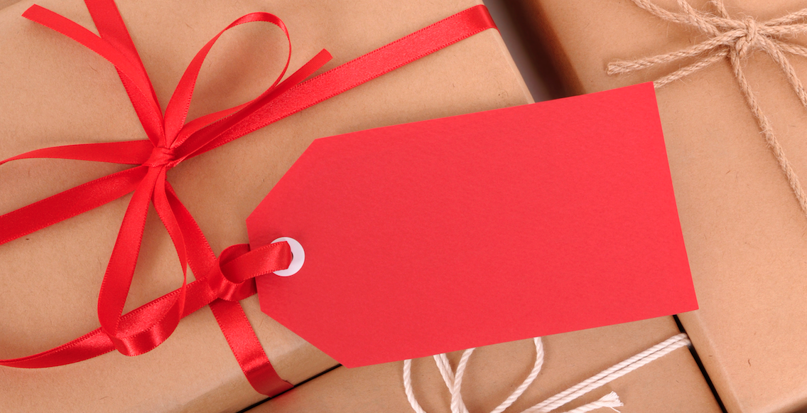 Gift wrapped with red ribbon