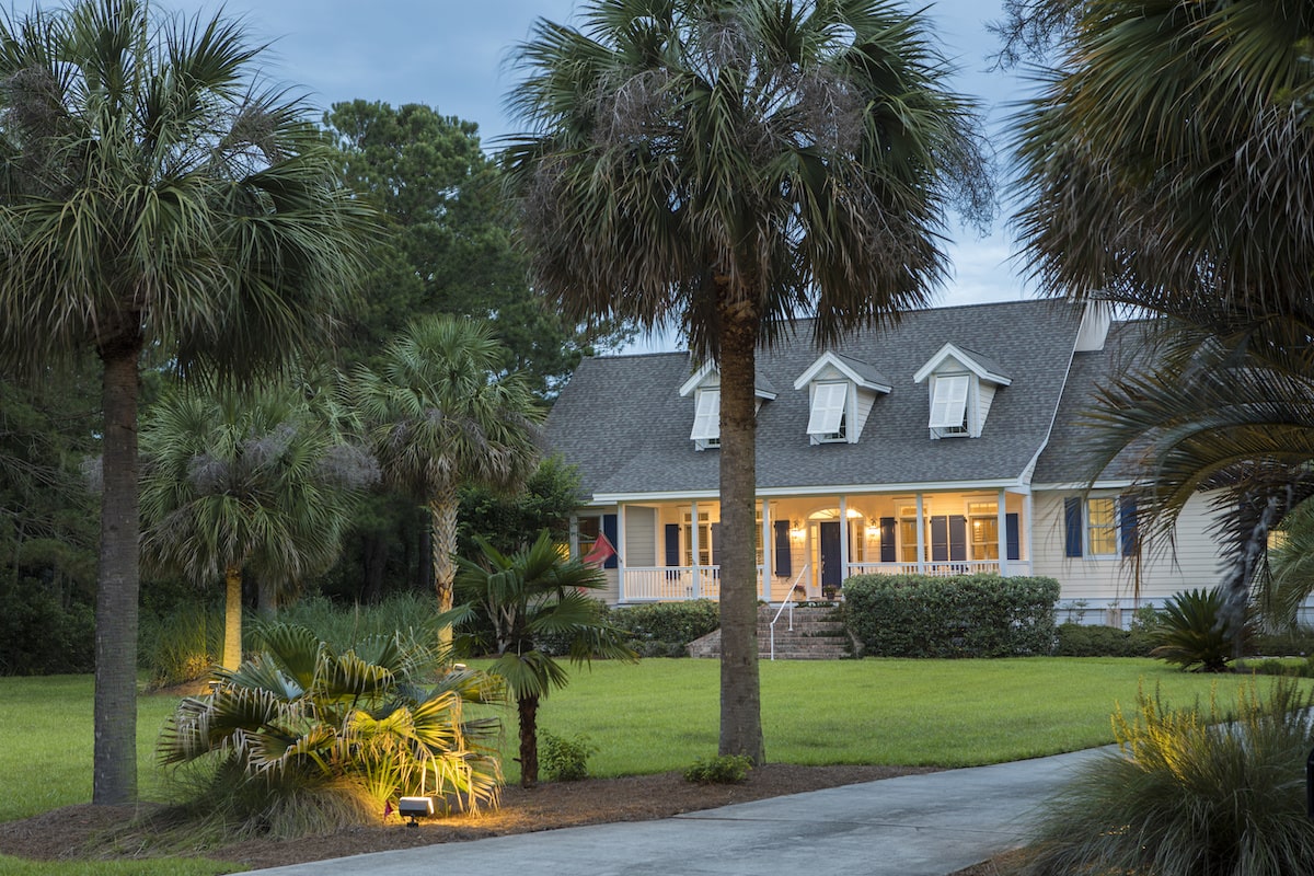 Southern home with palm trees