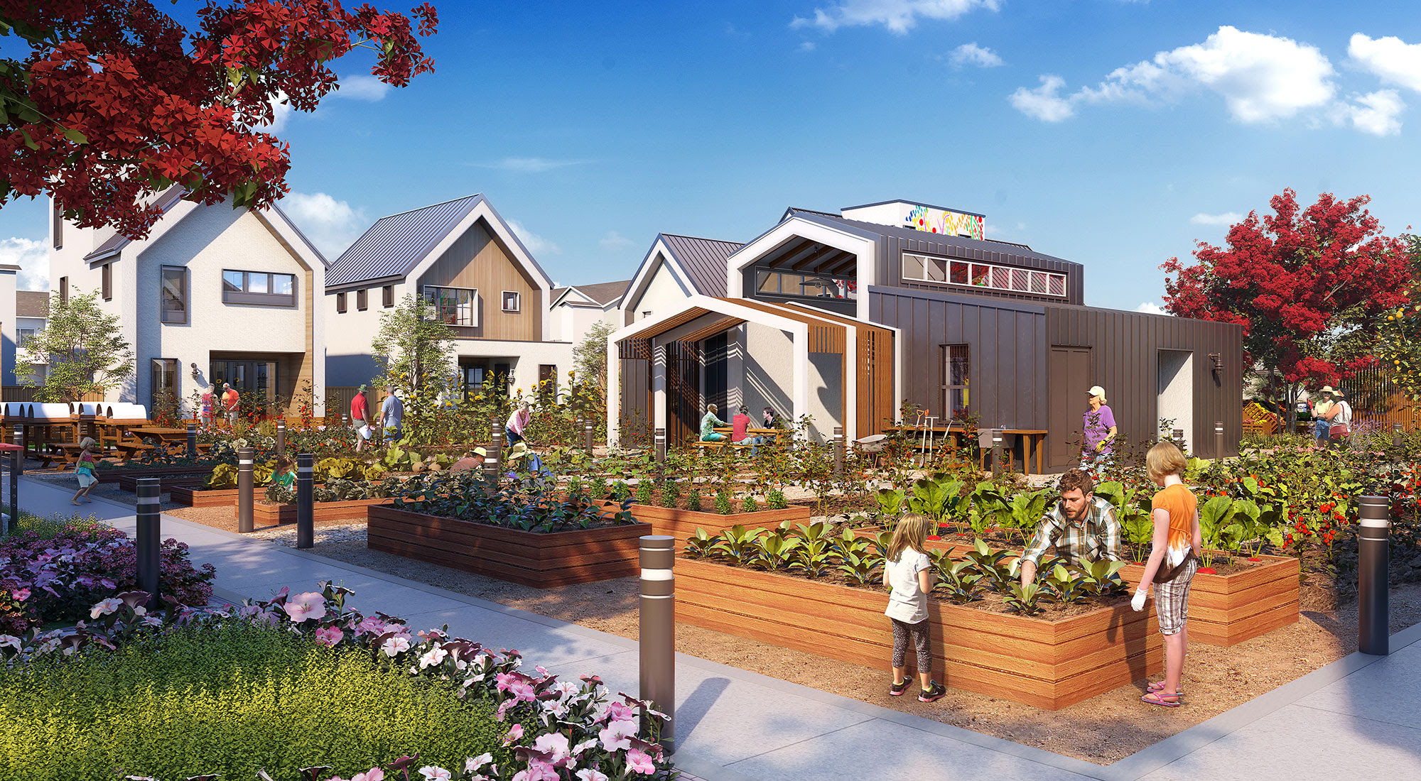 Rendering of residents gardening at The Patch