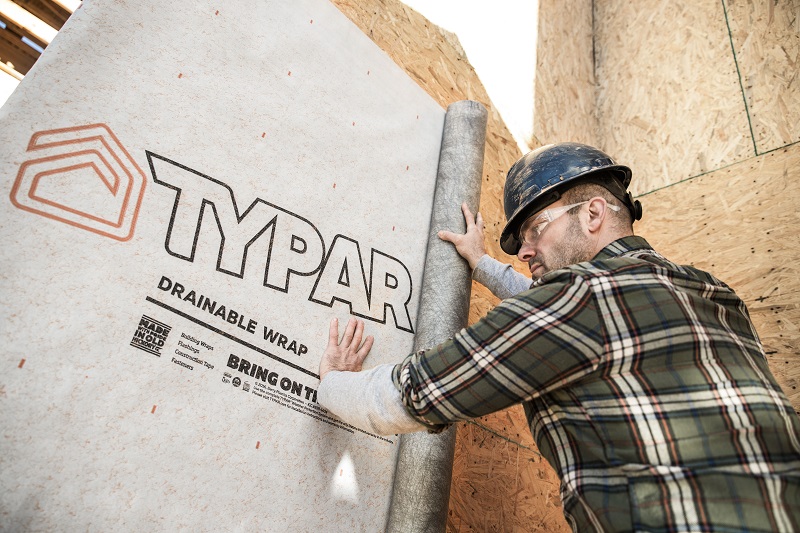 Typar building wrap being installed