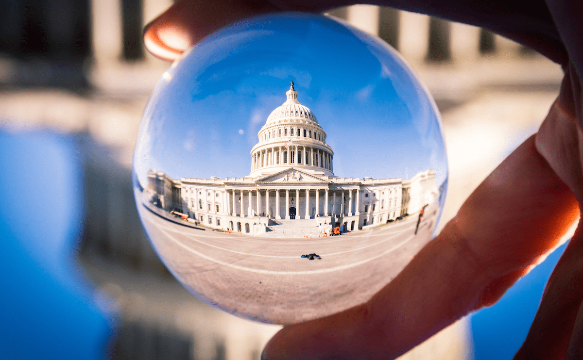 View of National Capitol through a glass ball