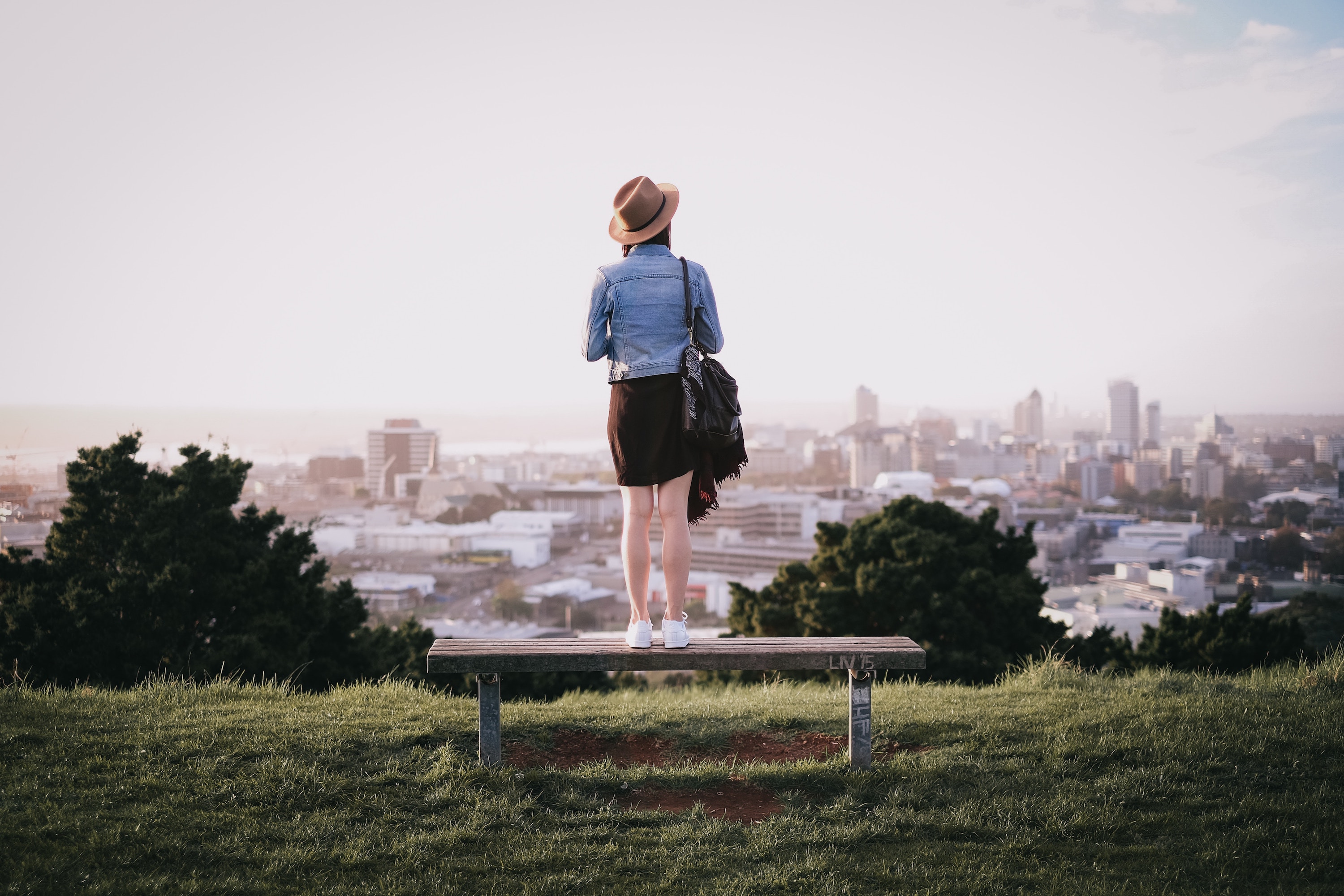 Woman overlooking cityscape