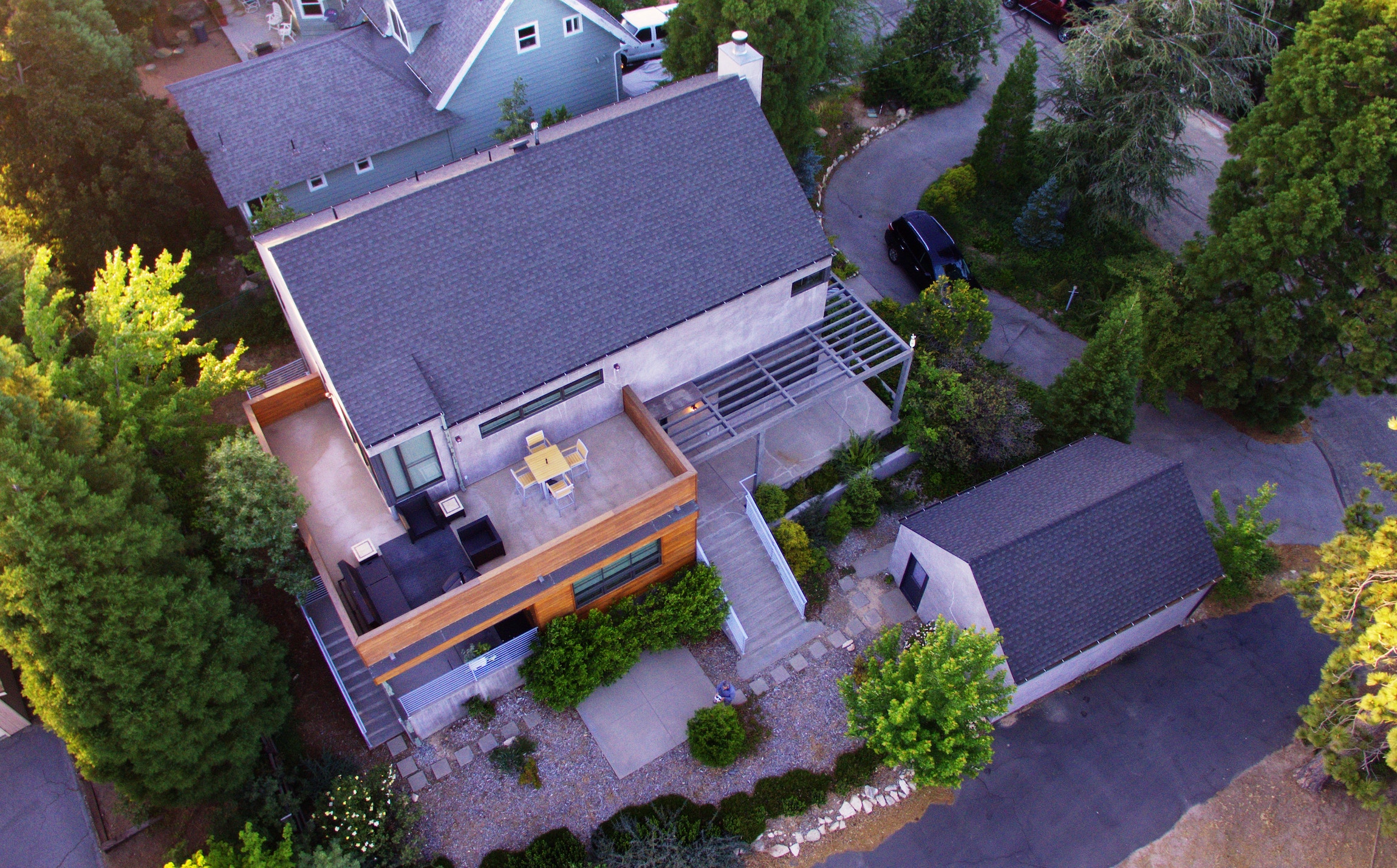 Aerial view of house exterior
