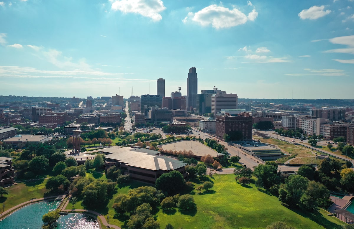 Aerial view of downtown Omaha, NE