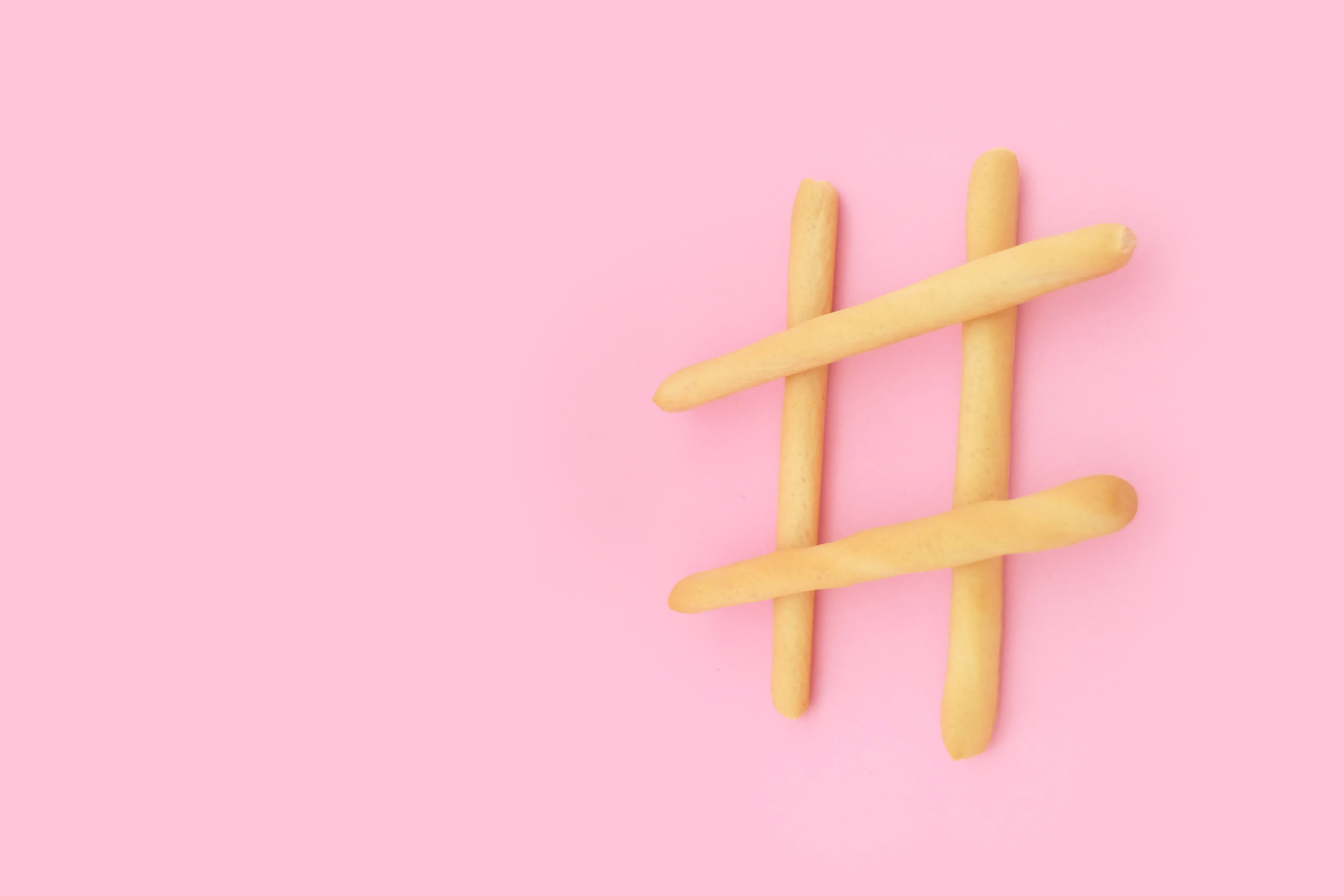 Social media hashtag made from bread sticks