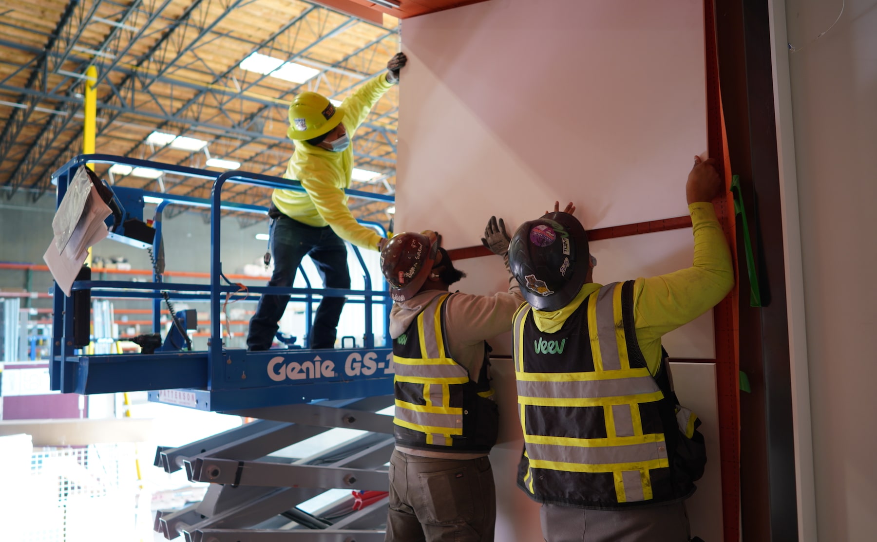 Off-site construction of wall panel at Veev factory