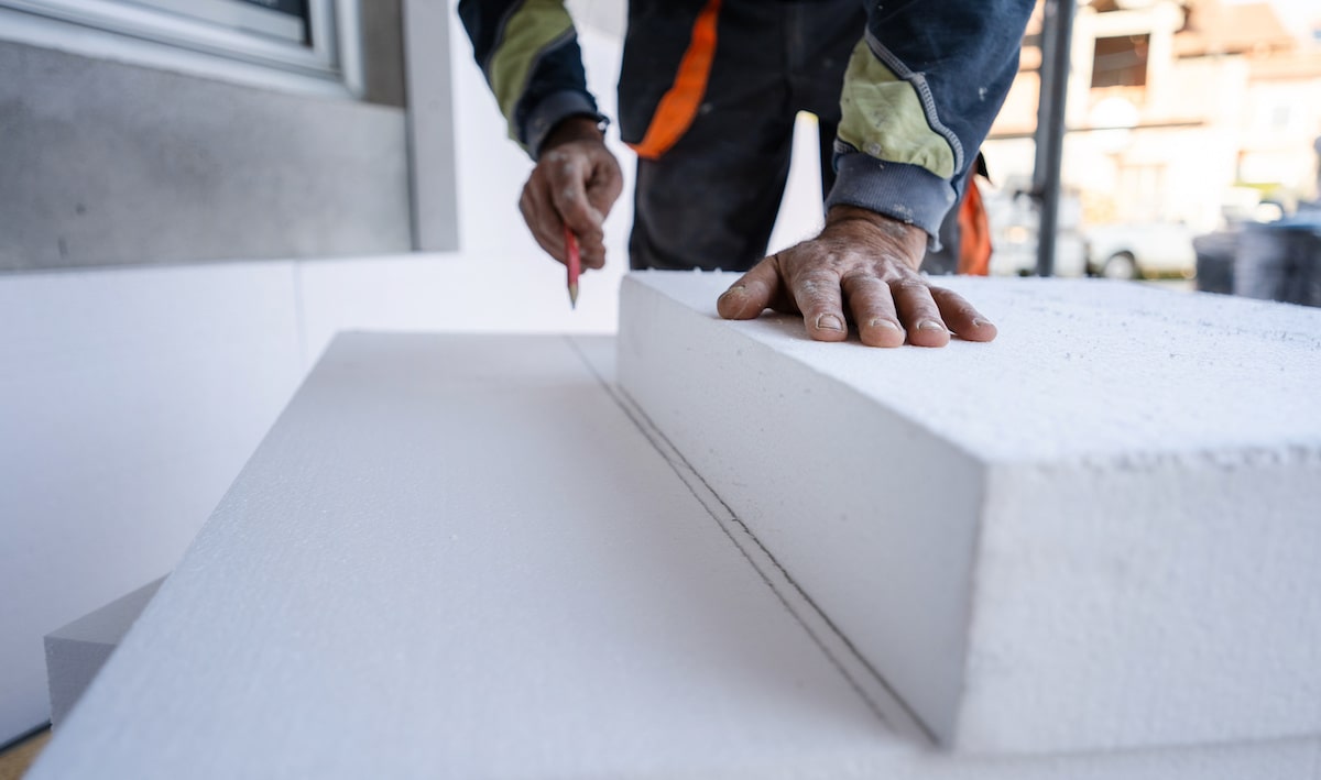 Builder measuring and cutting foam 