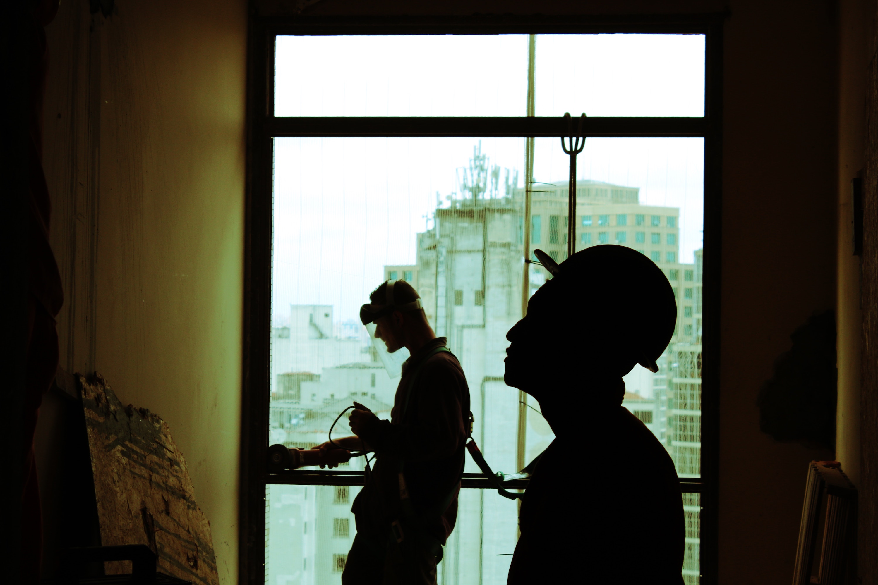 Construction workers in prefab structure