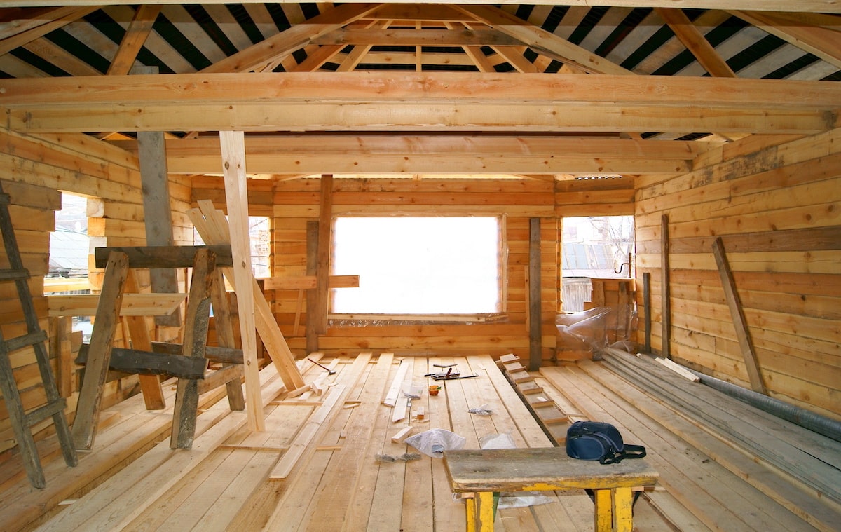 Interior of cabin under construction 