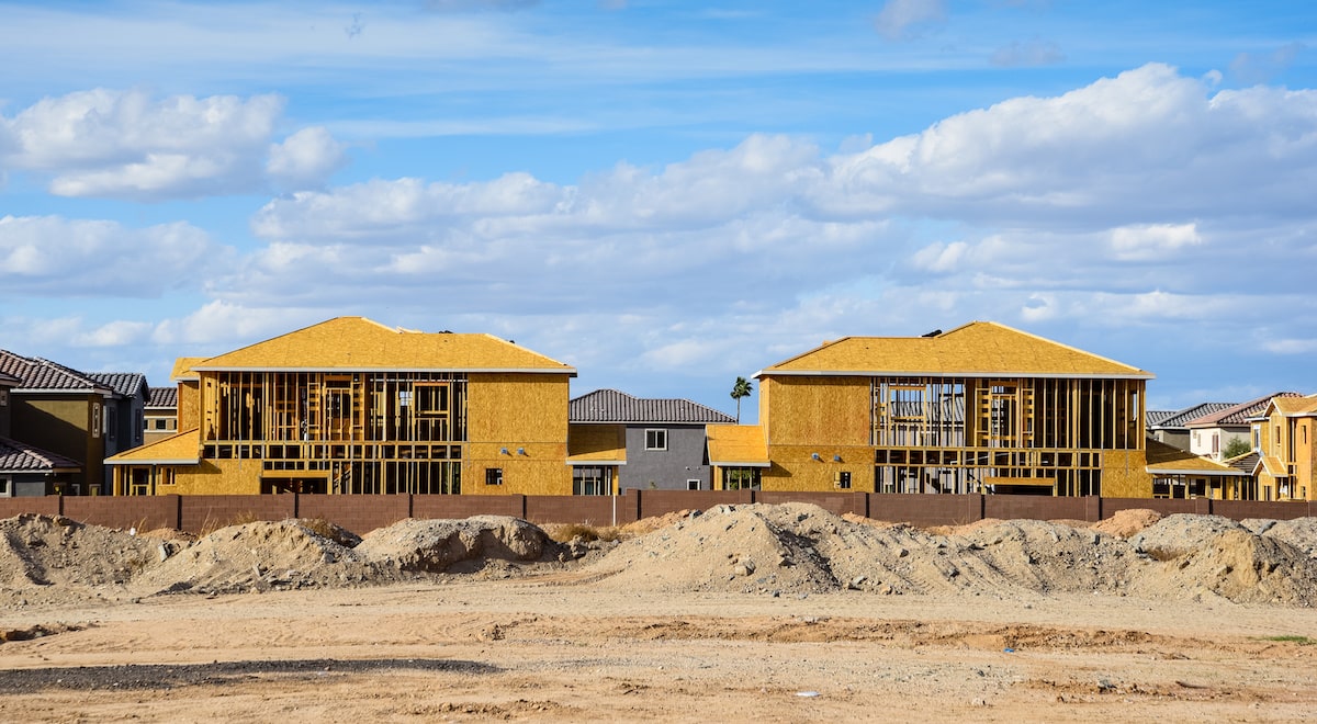 Two homes under construction in residential neighborhood