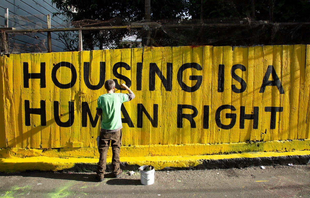 Affordable housing protest sign 