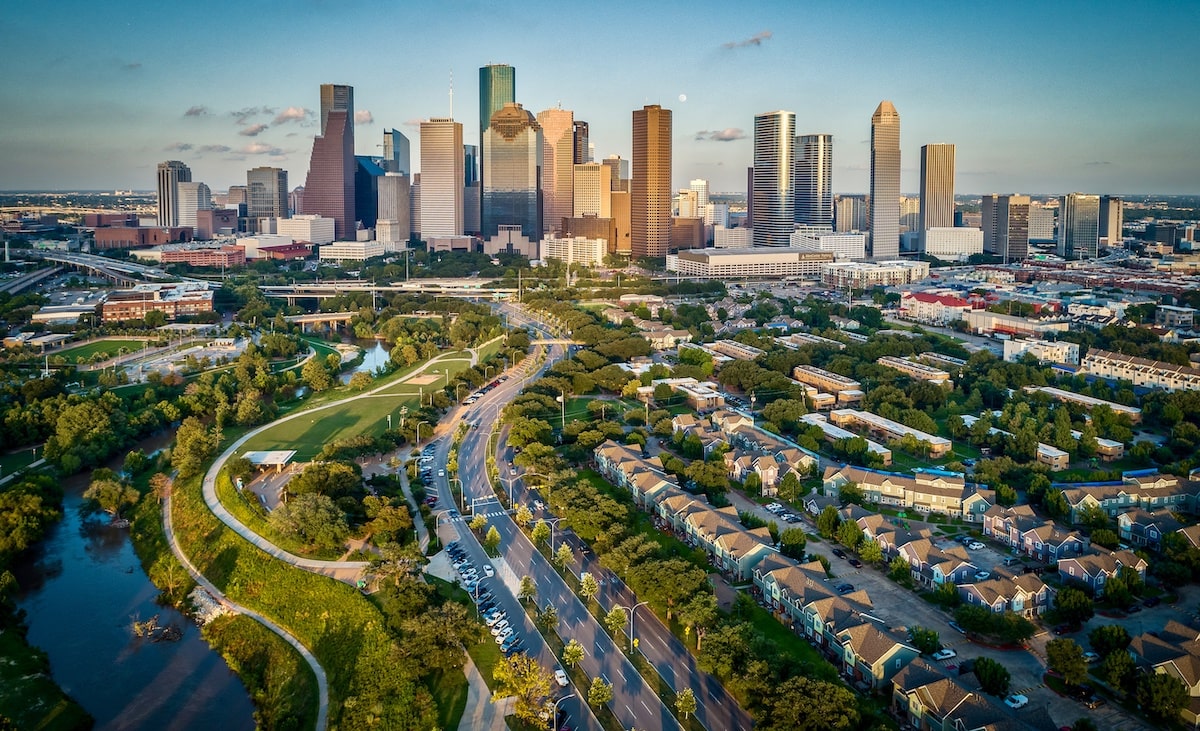 Aerial view of downtown Houston, TX