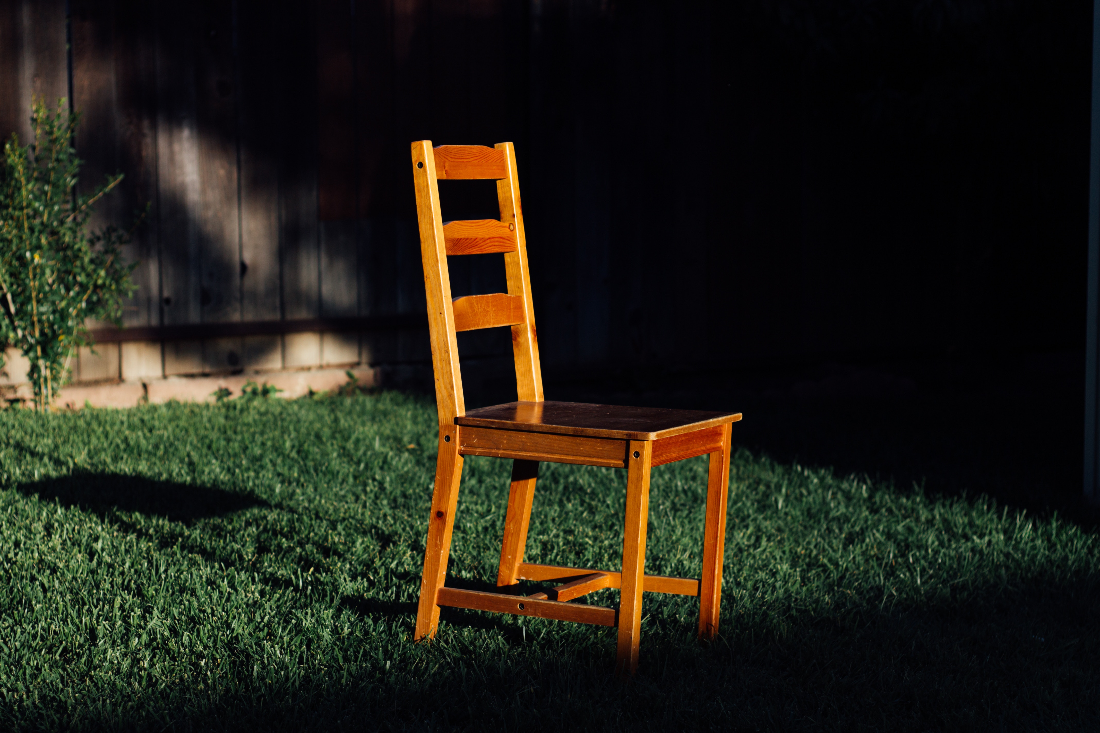 Wooden chair on a lawn