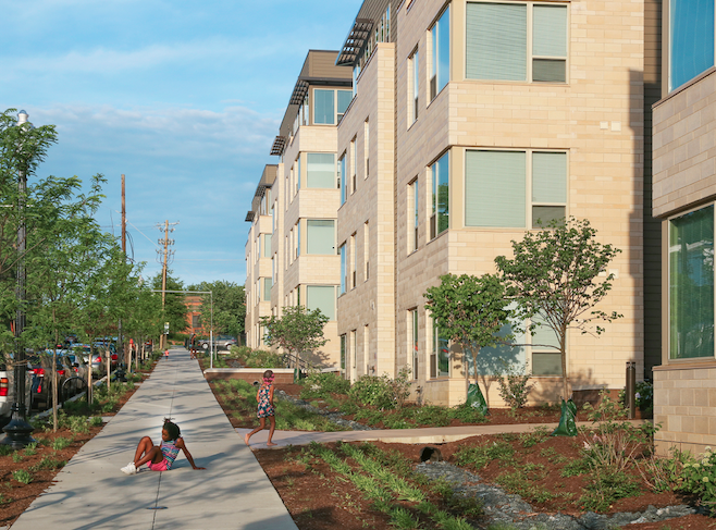 2019 Professional Builder Design Awards Gold Attainability street life on sidewalk