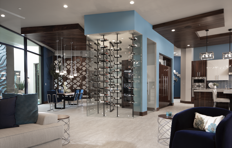 The New American Home 2020 wine rack and dining room