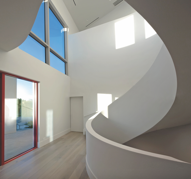 2019 professional builder design awards detail sculptural staircase in Florida custom home