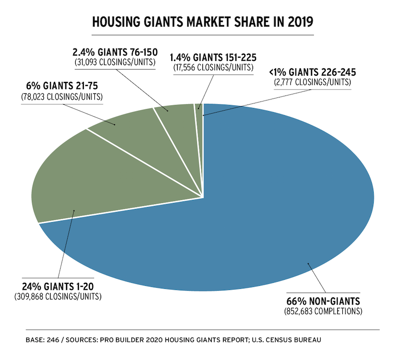 pie chart showing 2020 Housing Giants market share using 2019 data