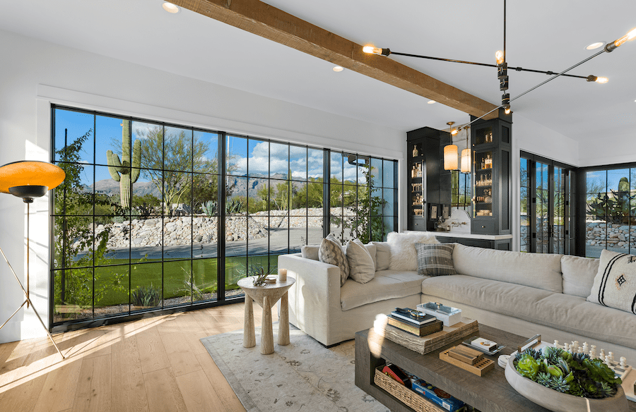Living room with views to the outdoors of 2023 BALA winner Saguaro Serenity