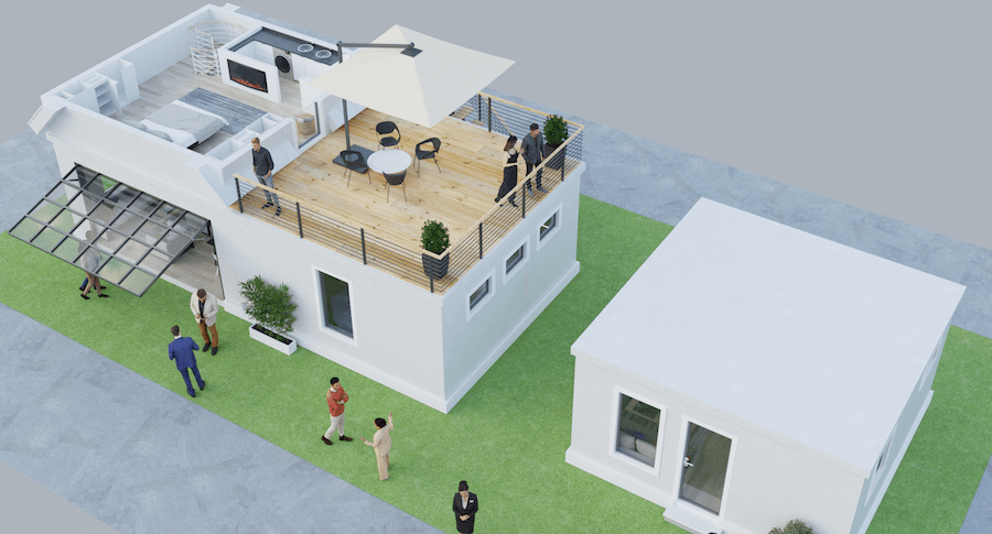 2023 IBS Show Village Boxabl 3D plan view with Casita, exterior