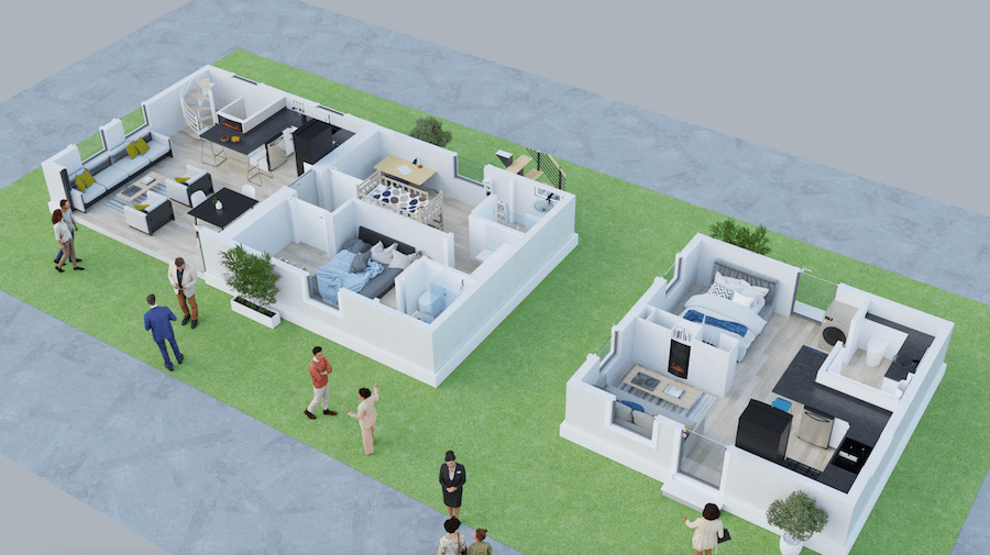 2023 IBS Show Village Boxabl 3D plan view with Casita