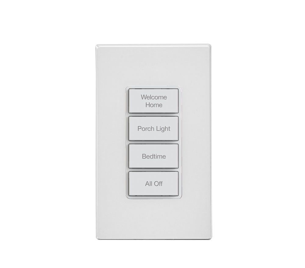 Custom engraved buttons for Leviton’s Decora Smart Wi-Fi 4-Button Controller provide homeowners with easy whole home control programmed to their specific lifestyle. 